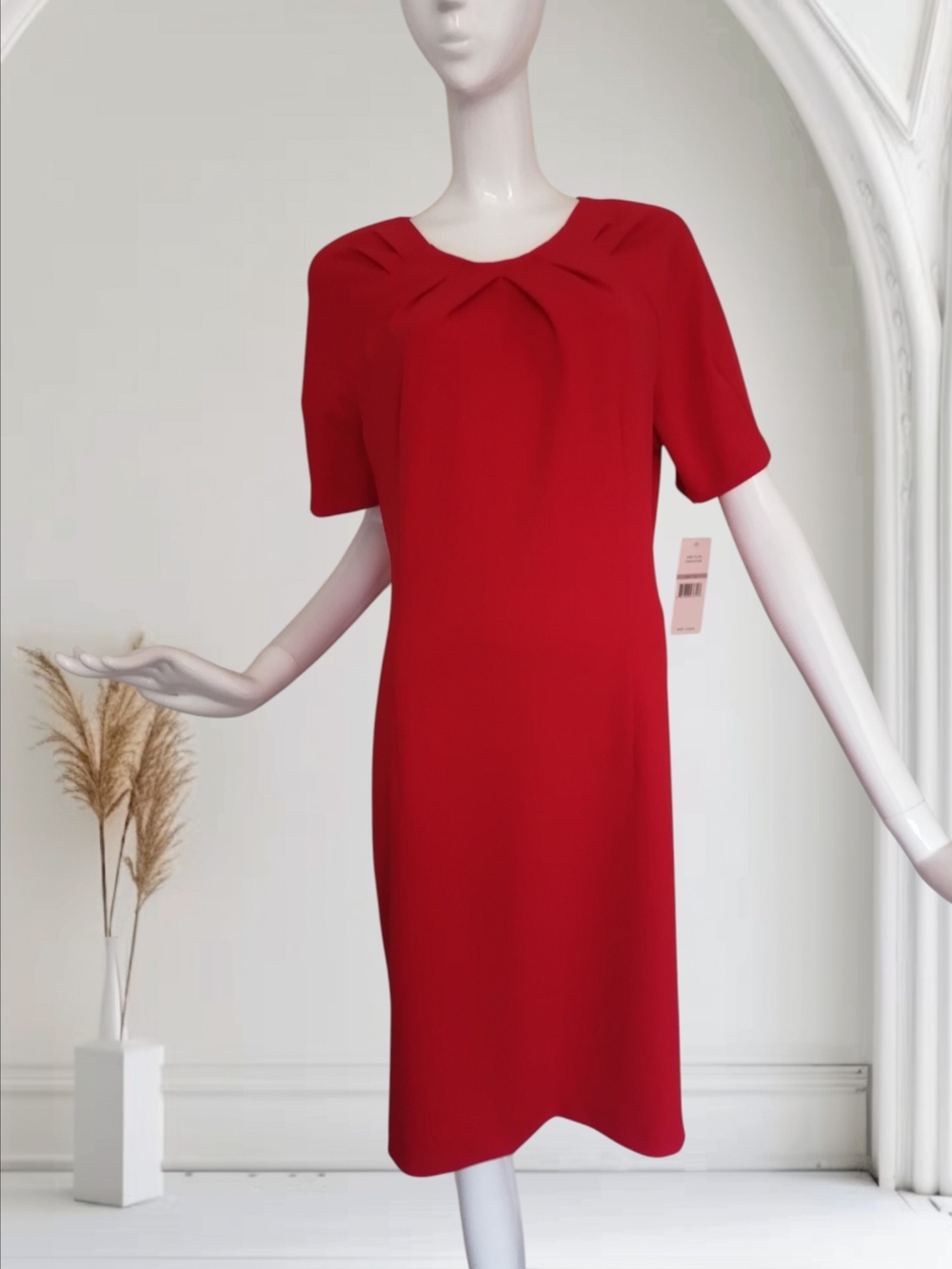 NEW Nanette Lepore Red Midi Dress with Pleated Yoke
